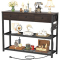 Ecoprsio 47 Entryway Table with Outlets and USB Ports Console Table with 3 Drawers Sofa Table Narrow Long with Storage Shelves for Living Room Couch Hallway Foyer Black Walnut Finish
