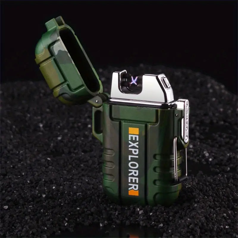 Portable Dual Arc Lighter for Outdoors - Waterproof Camouflage