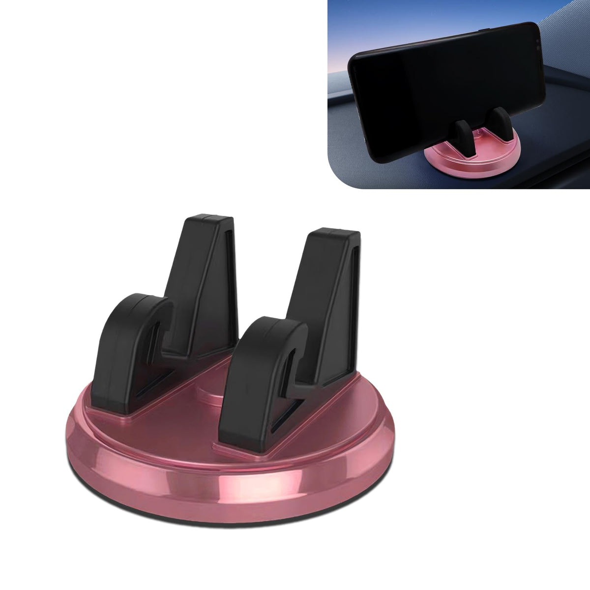 Civwesi Pack-1 Car Center Console Dashboard Mobile Phone Holder 1.69" x 2.83" Non-Slip Stable Support Navigation Bracket 360 Degree Rotation Portable Holder Universal for Cars Home (Pink)