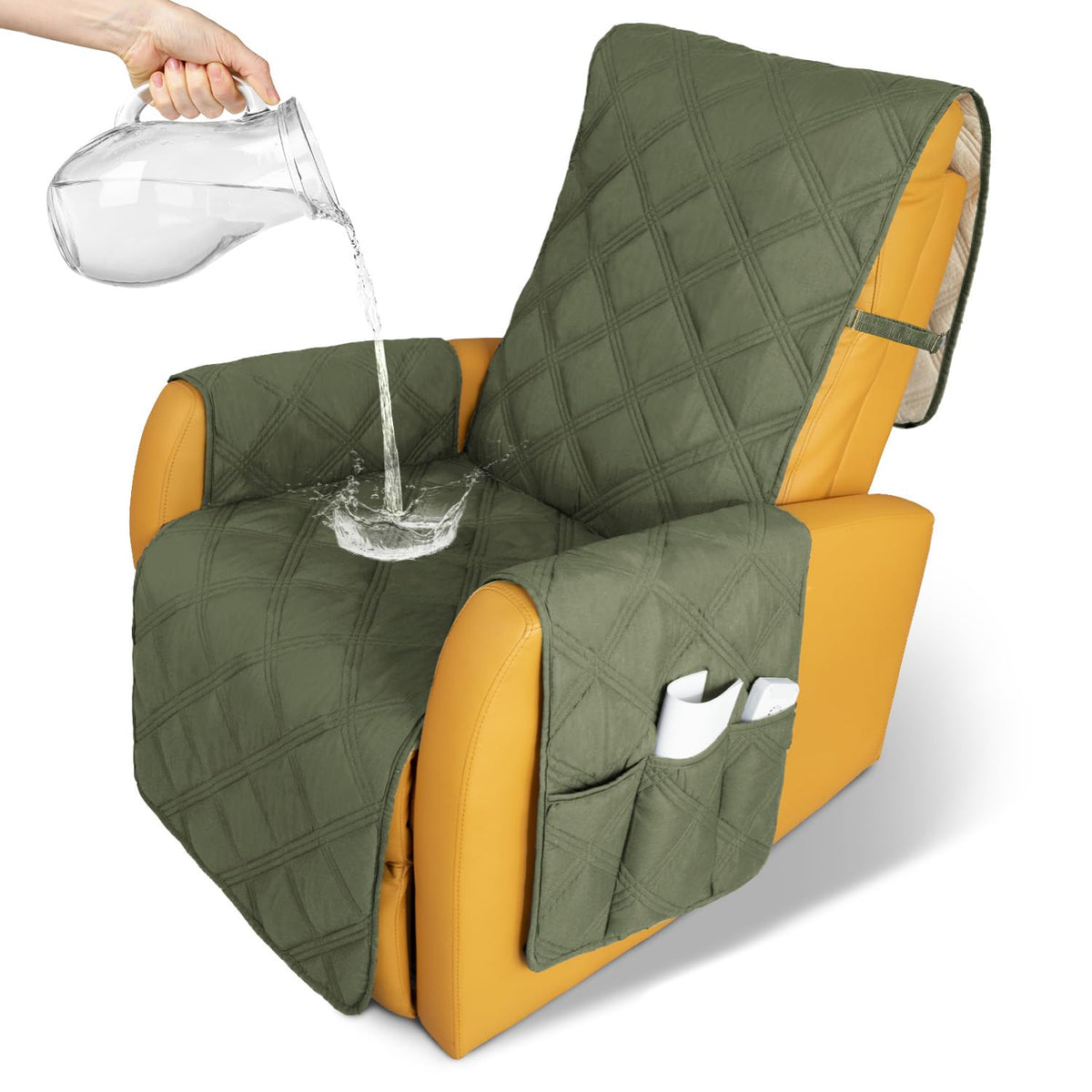 CHHKON Recliner Chair Covers Waterproof with Non-Slip Furniture Protector Sofa Slipcover for Children Sofa Covers for Dogs (Green 30)