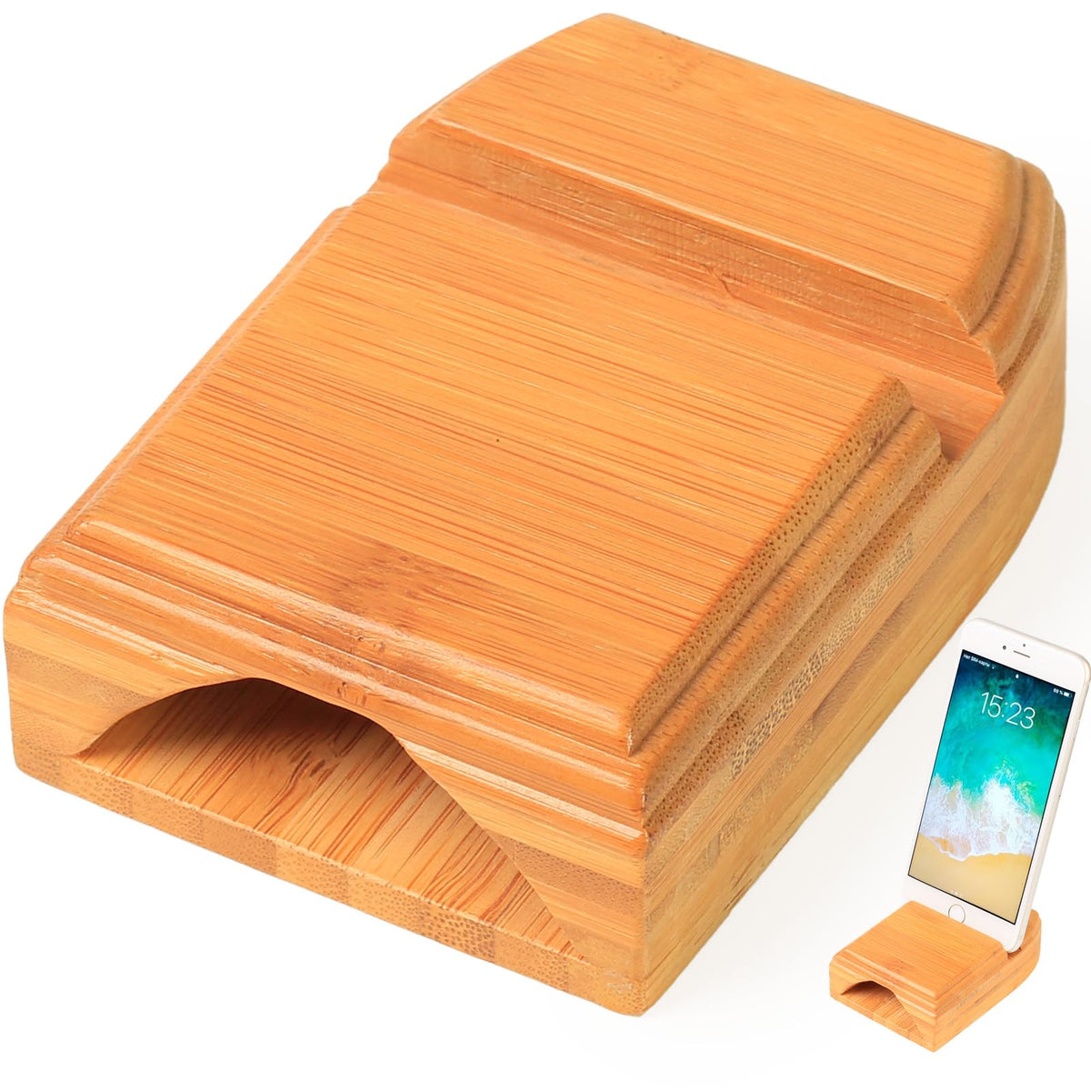 ZTHapwa Cell Phone Stand Bamboo Wooden Cellphone Stand with Sound Amplifier for Desk Cute Desktop Mobile Phone Holder for Office