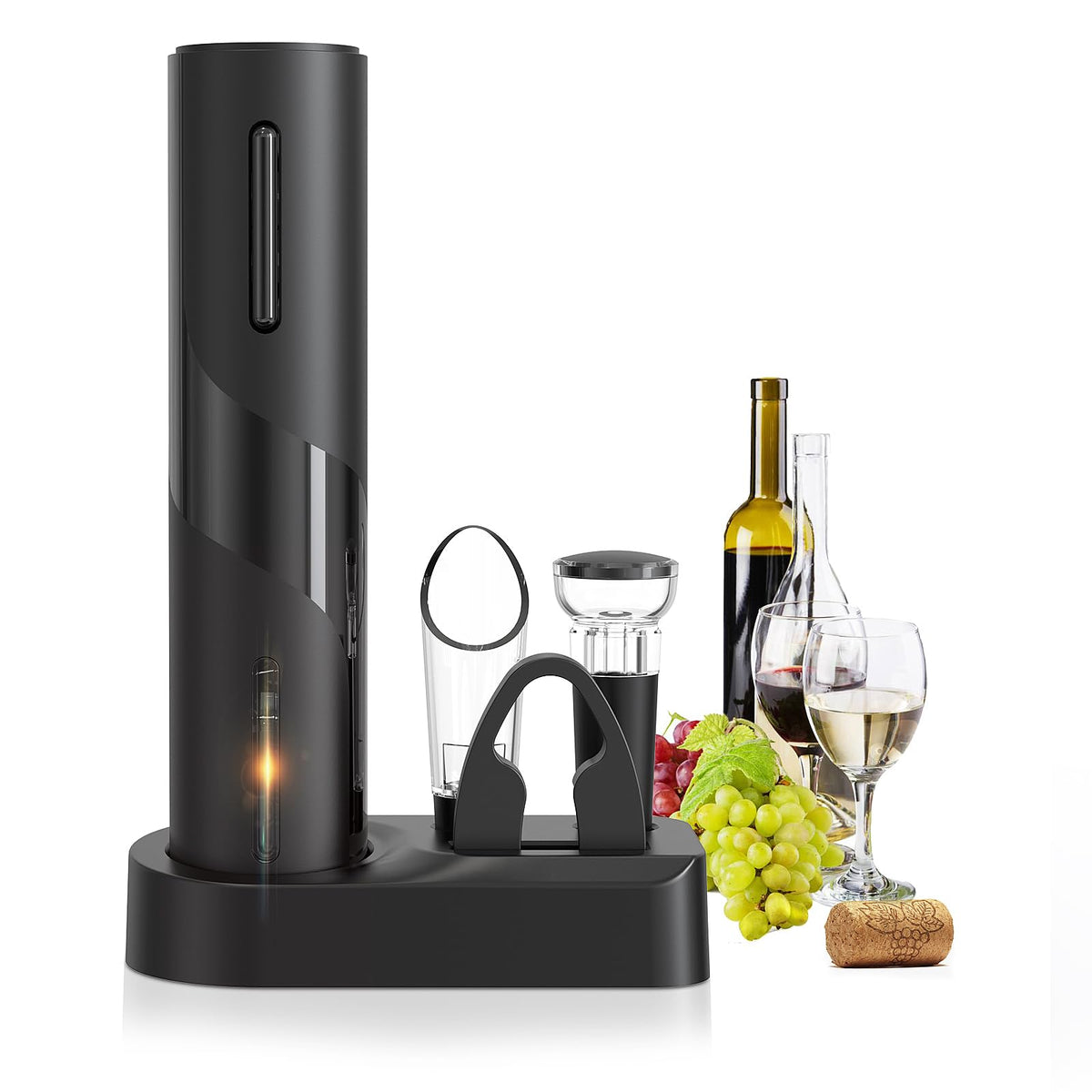 Electric Wine Opener Set A 4-in-1 Multifunctional Wine Accessory Kit including an Automatic Corkscrew Opener Rechargeable Wine Bottle Openers Foil Cutter Wine Aerator Pourer and Vacuum Stoppers
