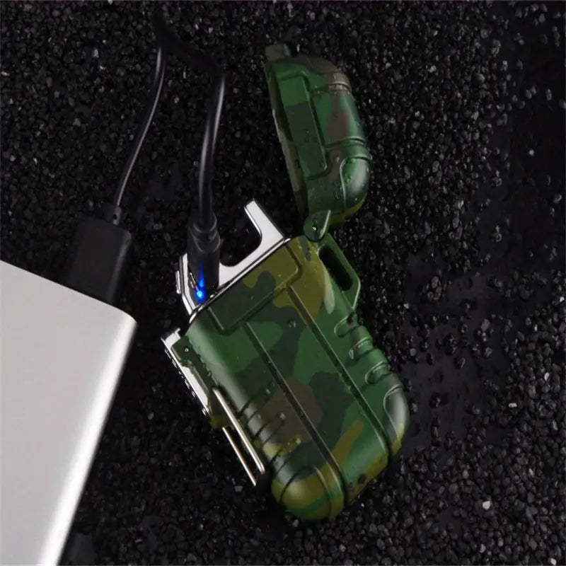 Portable Dual Arc Lighter for Outdoors - Waterproof Camouflage