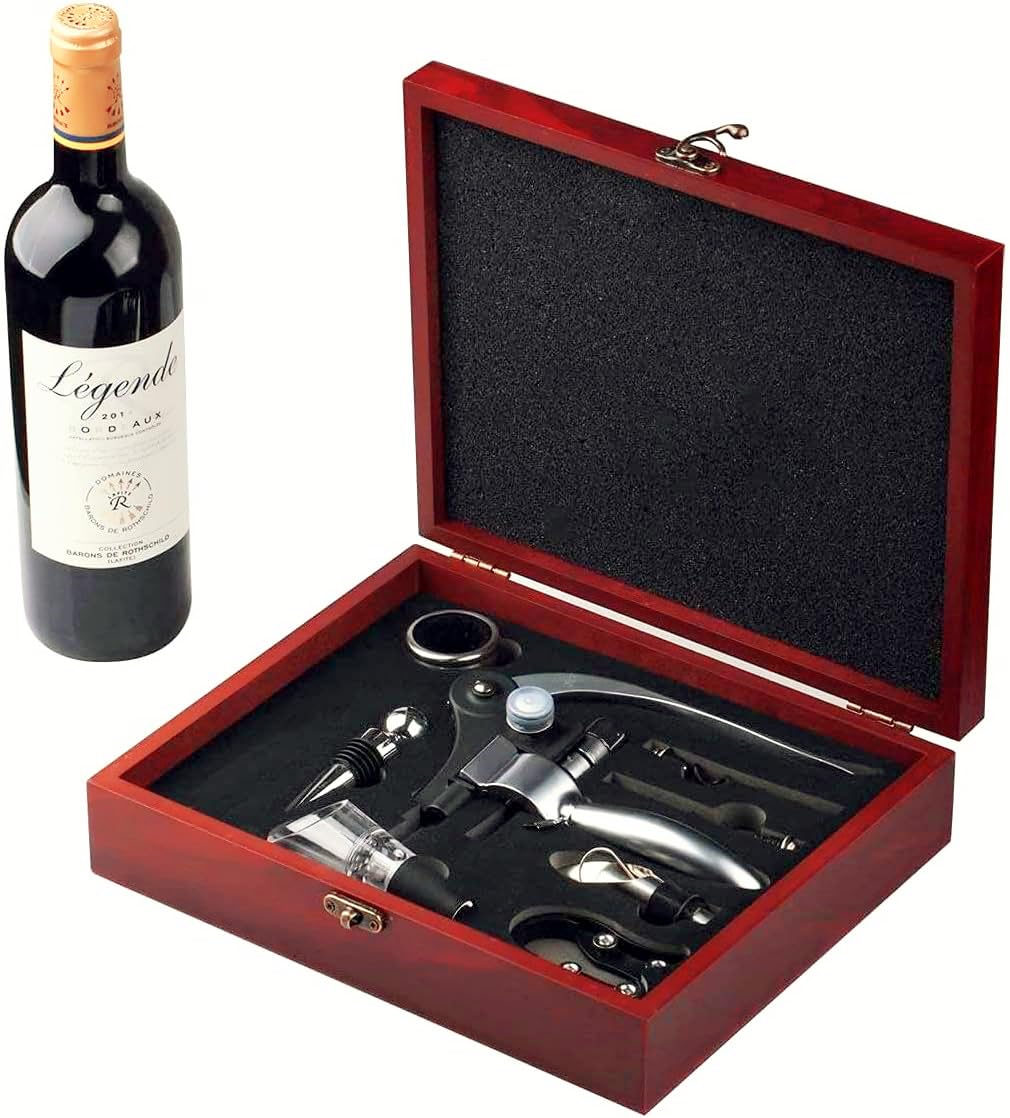 Wine Opener SetWine Bottle Opener Including Foil Cutter Bottle Stopper Pourer and Extra SpiralWine Corkscrew SetGift box Opener Kit.