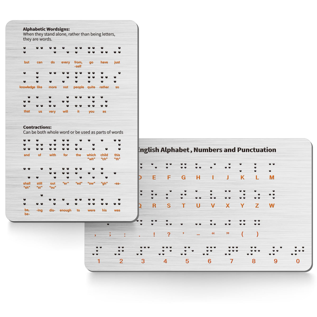 2PK Braille Alphabet Board - Raised Dots for Braille Beginners Sturdy Aluminum Braille Learning Tool with Letters Numbers & Contractions (Patent Pending)
