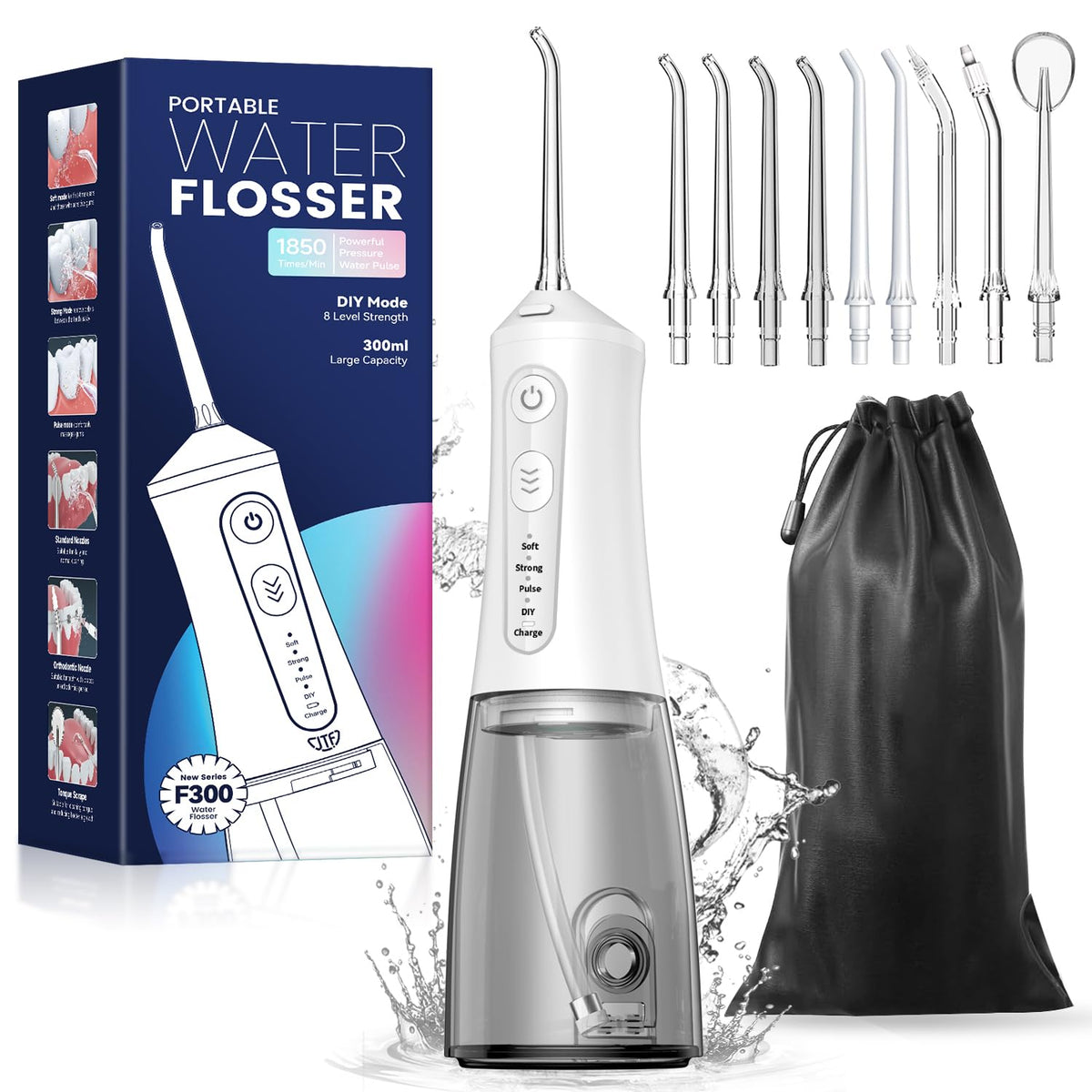 Water Dental Flosser Teeth Pick 4 Modes Portable Cordless Oral Irrigator IPX7 Waterproof Powerful and Rechargeable Water Flossers for Teeth Electric Flosser for Travel Home Use