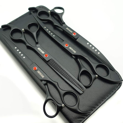 7.0in Professional Pet Grooming Scissors setStraight & Thinning & Curved scissors 4pcs set for Dog grooming (Matt Black)