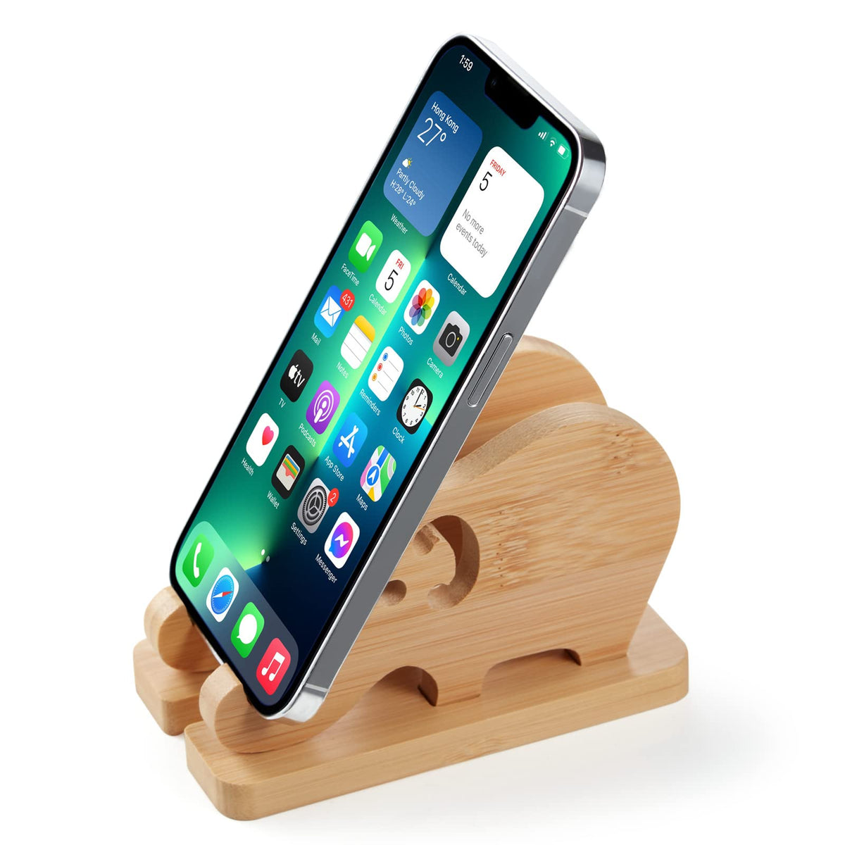 Bamboo Elephant Phone Stand for Desk Detachable Wooden Mobile Phone Stand Wood Desk Cell Phone Holder Desktop Dock Cradle for iPhone Samsung Huawei Xiaomi All Phones