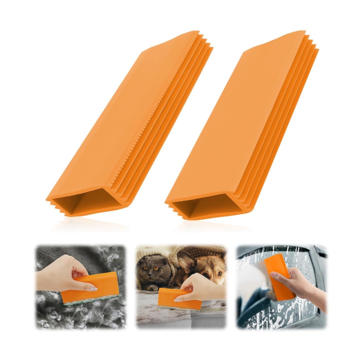 Pro Pet Hair Remover & Auto Detailing Tool - 2 PC Cat & Dog Hair Remover for Carpets Car Interiors Couches Bedding & Furniture Reusable Pet Hair Removal Tool for Cat Dog Fur and Lint