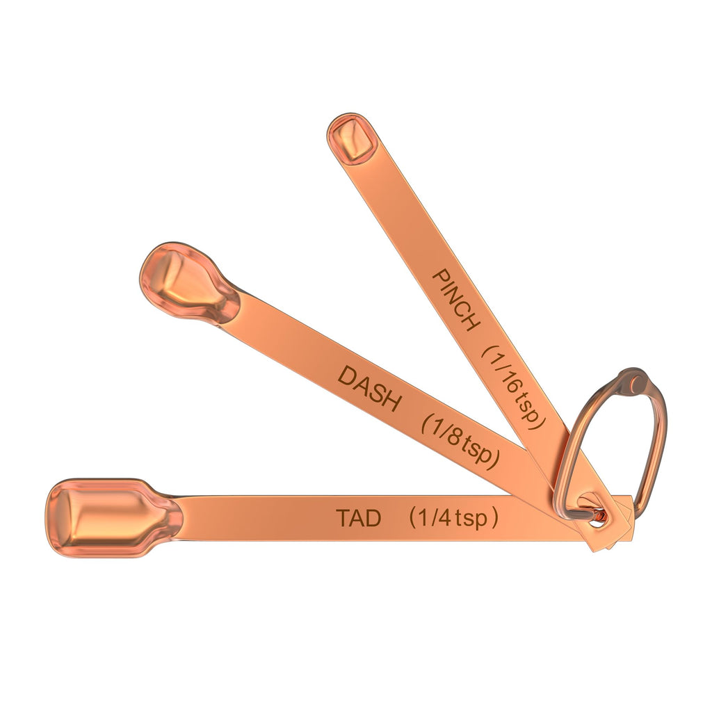 Color Up Premium Tad 1/4 TSP Dash 1/8 TSP Pinch 1/16 TSP Measuring Spoons - Stainless Steel Copper Finish Accurate for Wet & Dry Ingredients - Set of 3 Spoons